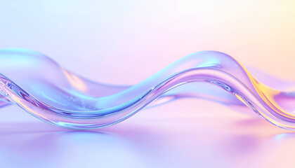 Abstract modern liquid background with flowing translucent fluid shapes, soft glass-like material, smooth gradients blending pastel blues and purples, depth-of-field blur and subtle bokeh highlights, 