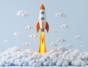 Rocket Launching Through Clouds with Fire spaceship