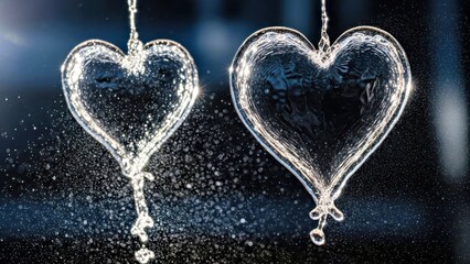 Clear Liquid Water Splashing into a Perfect Heart Shape with Refreshing Crystalline Droplets
