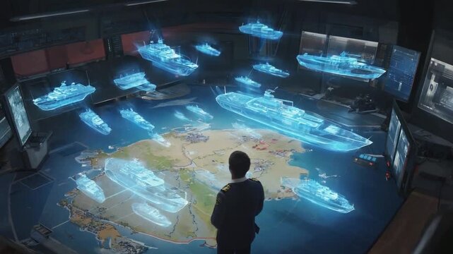 Captain commanding warships.