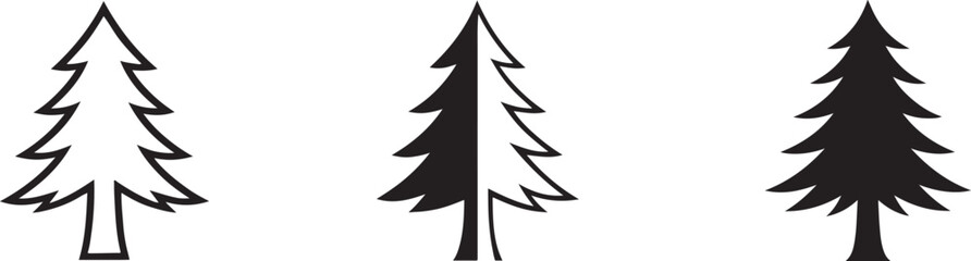 Obraz premium Vector set of black fir tree silhouettes, editable EPS, nature and forest illustration.