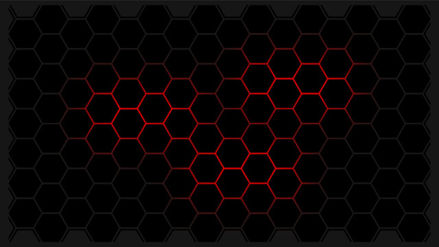 Modern red hexagon honeycomb carbon fiber background for gaming and high-tech industry.