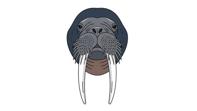 Illustrated walrus head with long tusks and whiskers in a friendly cartoon style.