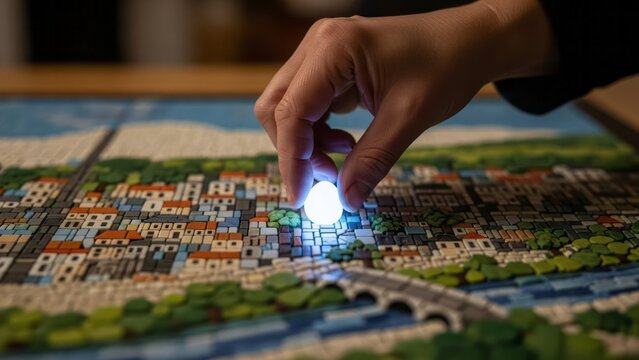 Illuminated City Model with Hand Glowing Orb Colorful Detailed. Concept featuring city model, hand, glowing orb, colorful, detailed.