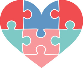 Colorful Heart Puzzle Pieces Symbolizing Love, Unity, and Autism Awareness Concept