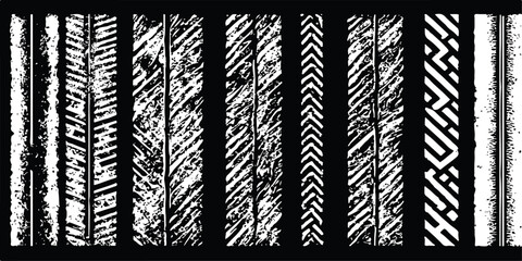 Seamless black and white vector pattern of car tire tread tracks and rubber wheel textures for automobile road design