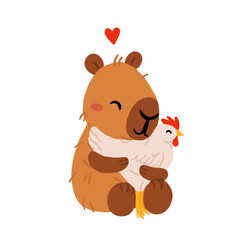 Obraz premium Cozy Cottage Capybara Life Vector Set with Farm Animals, Gardening, Home Activities, Slow Living, Hygge Lifestyle, Cute Cartoon Illustration Collection