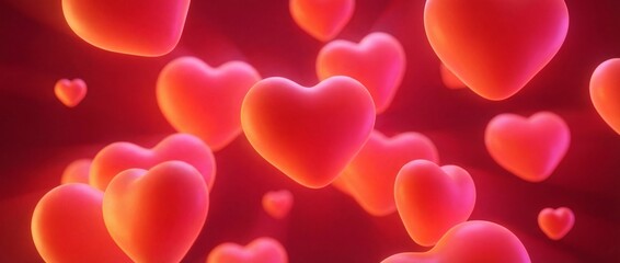 Valentine&rsquo;s day abstract background with glowing heart shapes and soft gradient lighting. Romantic love concept for celebration and holiday poster background design. Panoramic bg