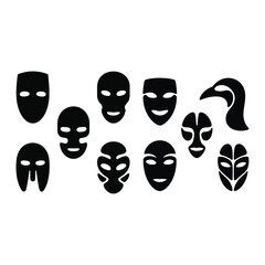 Abstract mask-like vector silhouette set.