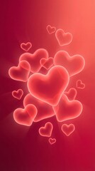 Valentine&rsquo;s day abstract background with glowing heart shapes and soft gradient lighting. Romantic love concept for celebration and holiday poster background design. Vertical bg