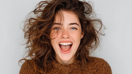 A young, joyful, open-mouthed woman