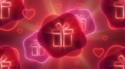 Valentine&rsquo;s day abstract background with glowing heart with gift box shapes and soft gradient lighting. Romantic love concept for celebration and holiday poster background design.