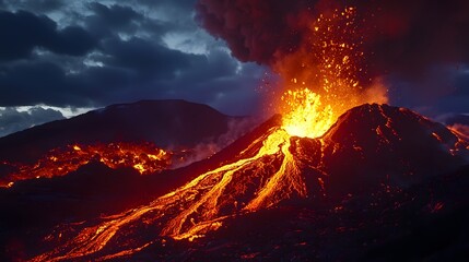Fototapeta premium Hot magma lava eruption high resolution picture