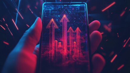 Smartphone display showing upward trend