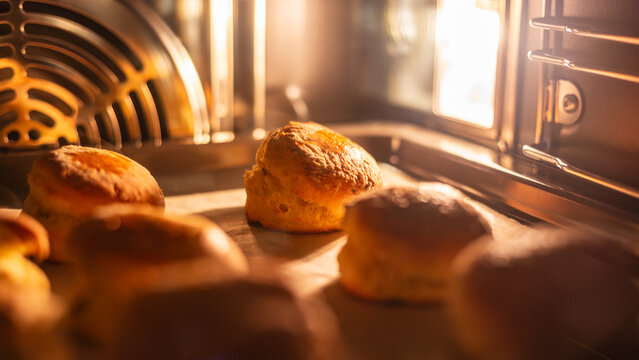 Golden-brown scones perfectly baked in a high-temperature oven