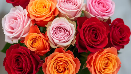 Naklejka premium Vibrant bouquet of multicolored roses in bloom