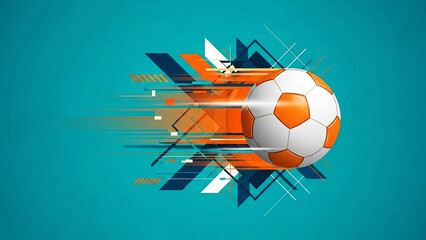 Orange and white soccer ball with abstract motion graphics football sport