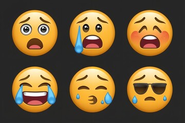 Fototapeta premium A collection of emoticon faces expressing various emotions on a dark background