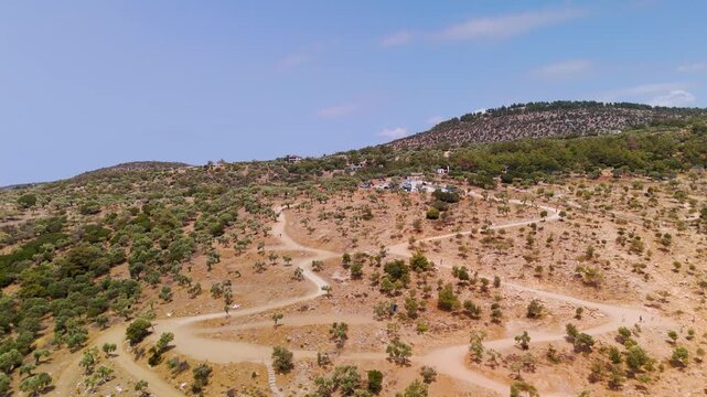 Aerial Drone Shot of the Footpath Leading to Giola Lagoon, the Natural Swimming Pool Known as Aphrodite's Tear on Thasos Island, Greece.
