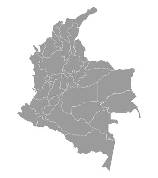 Gray Administrative Map of Colombia with Departments and Borders