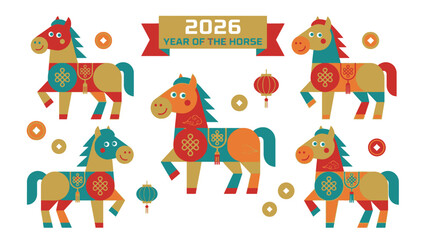 Obraz premium Colorful Chinese Zodiac Year of the Horse Illustration 2026.