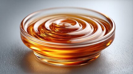 Honey syrup spilled from bottle in natural spiral pattern on textured surface