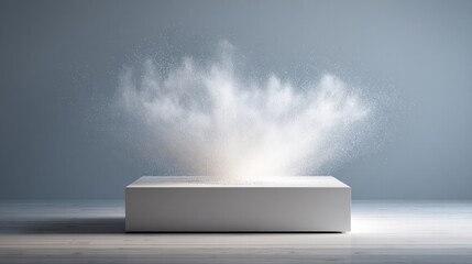 Conceptual salt sculpture dissolving on white table capturing ephemeral motion in a minimalist setting