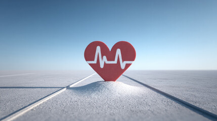 No salt heart symbol on salt pile with heartbeat design for health awareness