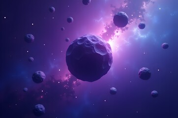 Asteroid Field Near a Nebula