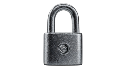 A gray metal padlock isolated on transparent background with a keyhole