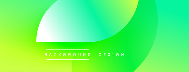 Naklejka premium Vibrant green gradient background. Overlapping shapes create modern design. Text reads background design. Simple, clean aesthetic.