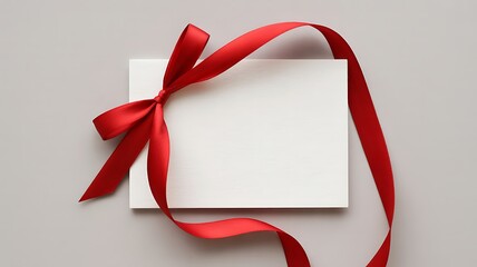 A white card with a red ribbon on a gray background
