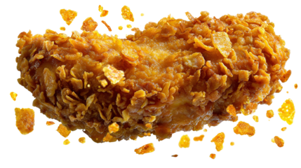 Crispy Fried Chicken Delight: A close-up shot of a single piece of golden-brown, crispy fried chicken, coated with a flavorful, textured breading, beckoning with deliciousness.