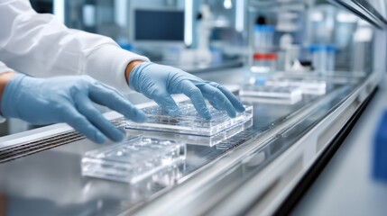 Laboratory Technician Handling Test Samples on Workspace in Modern Lab Environment
