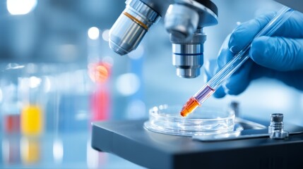 Laboratory Research with Microscope and Pipette in Modern Medical Science