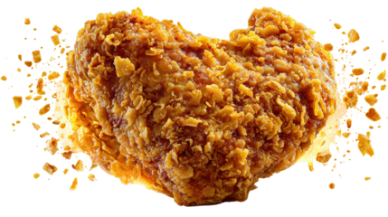 Golden Heart of Crunch: An exquisite piece of fried chicken, shaped like a heart, explodes with golden flakes. A feast for the eyes and a testament to delicious indulgence.