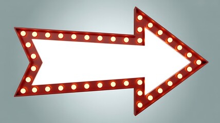 A sleek red arrow sign with glowing lights on a gray background