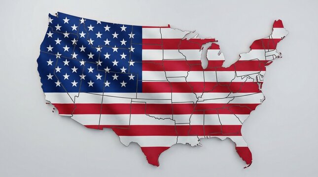 USA map shaped in flag design with red, white, and blue colors  