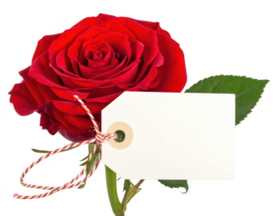 Rose with gift tag isolated PNG.
