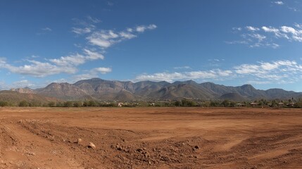 Cleared Ground Ready for Construction with Scenic Mountain View under Blue Sky