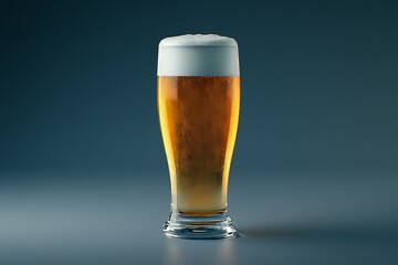Elegant Beer Glass with Golden Brew and Frothy White Head, Classic Pilsner Style in Studio Shot