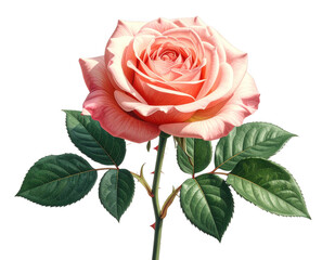 Single rose with green leaves isolated, no branding.