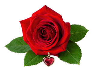 Single rose with small heart charm PNG.