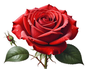Slightly open red rose PNG cutout.