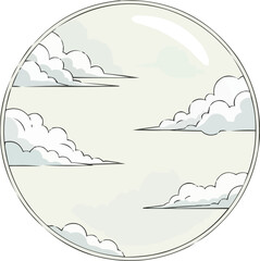 円形のフレームに入った伝統的な日本の雲、ミニマリストの禅の空のベクトル、雲をモチーフにしたデザイン、東洋の模様のイラスト