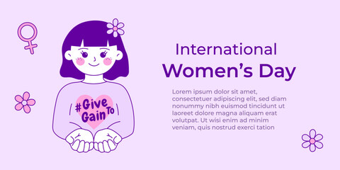International Women's Day banner, poster template. #Give to gain 2026 campaign. Vector illustration