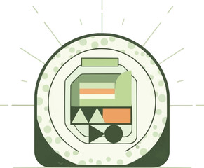 様式化された山と円形の要素を持つ抽象的な幾何学的な禅のシンボル、モダンな日本のデザイン、ミニマルなベクターイラスト、精神的および瞑想的なアート