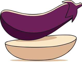 紫色のナスのスライスのイラスト、ミニマリストな料理用野菜のベクター、メニューデザイン用に分離された新鮮な農産物のグラフィック