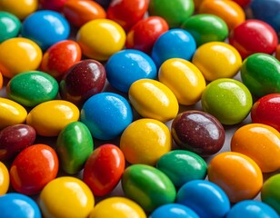 Obraz premium Close-up of vibrantly colored candies scattered together