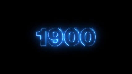Abstract 1900 neon text animation ,For neon color Glowing neon number text background 4k video animation .